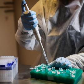 Fotografía de una investigadora de covid en un laboratorio. EFE/Federico Anfitti