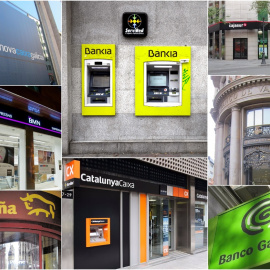 Imagen de las entidades absorbidas, o, como Bankia, en proceso de fusión, en la reestructuración y concentración del sistema financiero español. E.P./EFE/REUTERS