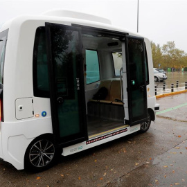 Vista del autobús sin conductor que la Comunidad de Madrid