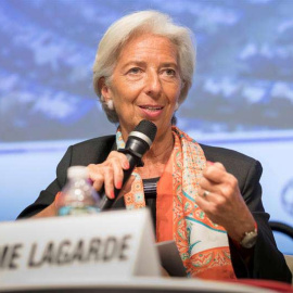 Fotografía de Christine Lagarde durante un encuentro durante la reunión de primavera del FMI y el Banco Mundial que se celebra esta semana. | EFE