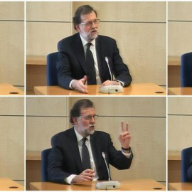 Imágenes capturadas de la señal de vídeo institucional que muestran al presidente del Gobierno, Mariano Rajoy, durante su declaración. /EFE