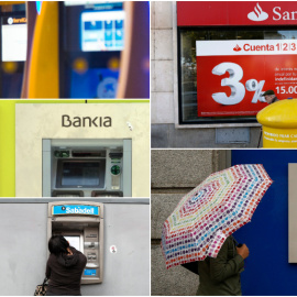 Cajeros automáticos en oficinas de los seis mayores bancos españoles, Caixabank, Bankia, Bankinter, Sabadell, Santander, y BBVA. EFE/REUTERS