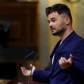 El portavoz de ERC, Gabriel Rufián, durante el pleno posterior a la sesión de control del Congreso celebrada este miércoles 16 de junio. / EFE - Chema Moya