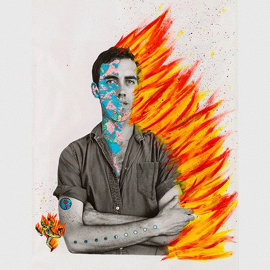 David Wojnarowicz con Tom Warren, Autorretrato de David Wojnarowicz, 1983–84, Acrílico y collage sobre gelatinobromuro de plata.