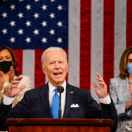 El presidente de EEUU, Joe Biden, pronuncia su dicurso en el Congreso por los primeros 100 días de mandato este miércoles 28 de abril de 2021.