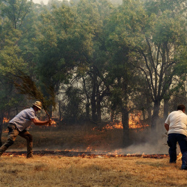 -Vecinos de Villarejo apagan un foco del incendio que se declaró el 14 de Agosto en Navalacruz (Ávila).