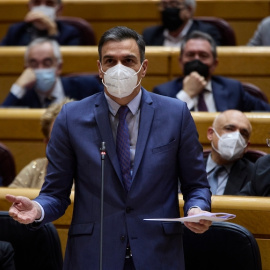 El presidente del Gobierno, Pedro Sánchez, interviene en una Sesión de Control en el Senado, a 21 de diciembre de 2021, en Madrid.- Jesús Hellín / Europa Press