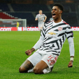 Marcus Rashford celebra un gol. - Reuters