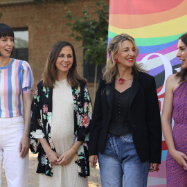 La ministra de Ciencia e Innovación, Diana Morant; la ministra de Derechos Sociales y Agenda 2030, Ione Belarra; la vicepresidenta segunda del Gobierno y ministra de Trabajo, Yolanda Díaz, y la ministra de Igualdad, Irene Montero