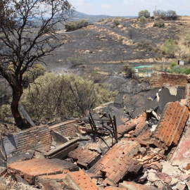 Zona afectada por el incendio que desde el pasado viernes afecta a la zona toledana de Almorox y a las localidades madrileñas de Cadalso de los Vidrios y Cenicientos. EFE