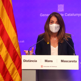 La portaveu del Govern, Meritxell Budó, durant la roda de premsa per explicar els acords del Consell Executiu.