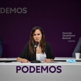 Ione Belarra durante su primera intervención como secretaria general de Podemos en el Consejo Ciudadano Estatal.