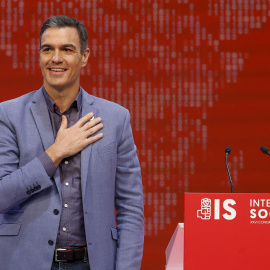 El presidente de Gobierno y secretario general del PSOE, Pedro Sánchez, durante su participación este domingo en la clausura del XXVI Congreso de la Internacional Socialista