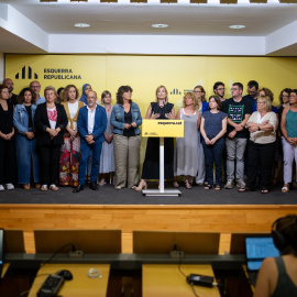 La portavoz de ERC, Raquel Sans, durante una rueda de prensa, en la sede de ERC, a 29 de julio de 2024, en Barcelona, Catalunya (España)