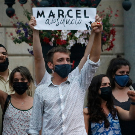 Marcel Vivet en una concentració a la plaça Sant Jaume del passat juny.