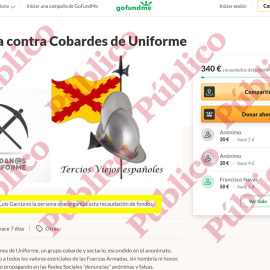 Página de 'gofundme' abierta en nombre de 'Tercios Viejos españoles' por el coronel jefe de Inteligencia del Mando Operativo de Defensa, Luis García-Mauriño, contra el grupo Ciudadanos de Uniforme, que ya ha sido eliminada.