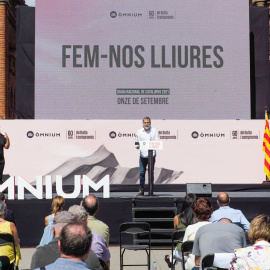 Jordi Cuixart durant el seu parlament en l'acte d'Òmnium Cultural per aquesta Diada de 2021.