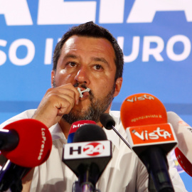 El líder de la Liga Norte, Matteo Salvini, durante la rueda de prensa que dio en Milán para analizar los resultados de las elecciones europeas. /REUTERS