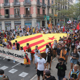 Capçalera de la manifestació de l'Esquerra Independentista aquest 11 de setembre de 2021 a Barcelona.