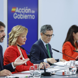 Ernest Urtasun, Pilar Alegría, Félix Bolaños y Ana Redondo, este martes en la rueda de prensa celebrada tras el Consejo de Ministros.