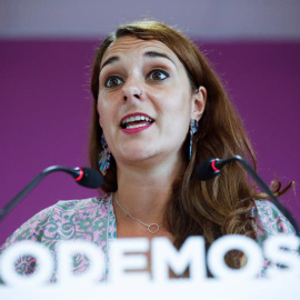 La portavoz de Podemos, Noelia Vera, en rueda de prensa tras el consejo de coordinación de Podemos.- EFE/David Fernández