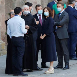 La presidenta Isabel Díaz Ayuso junto a Emiliano García- Page, Alberto Nuñez Feijóo y Fernando López Miras, antes del comienzo de la Conferencia de Presidentes en el mes de julio.