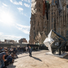 Fragment del prototip de la creu que coronarà la torre de Jesucrist de la Sagrada Família, concretament, la meitat d’un braç de la creu