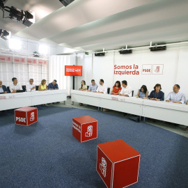 Vista de la última reunión de la Ejecutiva Federal del PSOE, presidida por Pedro Sánchez, antes de las vacaciones. EFE/Fernando Alvarado