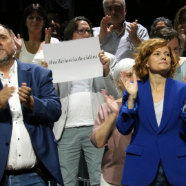 21/09/2024 - Oriol Junqueras i Elisenda Alamany, al final de l'acte de presentació de Militància Decicim, la candidatura amb la qual opten a liderar ERC.