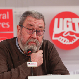 El que fuera secretario general de UGT durante más de veinte años (1994-2016), Cándido Méndez, durante una rueda de prensa en febrero de 2016.