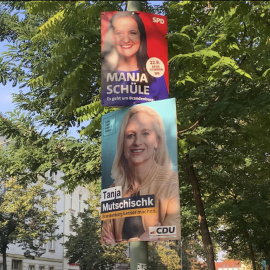 Carteles de las candidatas del Partido Socialdemócrata de Alemania (SPD) y la formación ultraderechista Alternativa para Alemania (AfD)  para las elecciones regionales de Brandeburgo