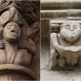 Una dama y un noble mostrando sus genitales en la colegiata de San Pedro de Cervatos y en la iglesia de Nuestra Señora de la Asunción de Añua.