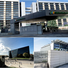 Los edificios de las sedes en Madrid de las tres grandes eléctricas: Iberdrola, Naturgy y Endesa. E.P.