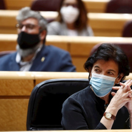 La ministra de Educación, Isabel Celaá durante la sesión de control al Gobierno, esta tarde en el Senado.