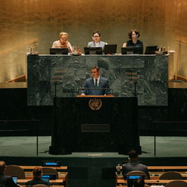 El presidente del Gobierno, Pedro Sánchez, durante su intervención en el debate general de la Asamblea de la ONU.