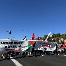 Manifestants protesten a la Diagonal de Barcelona contra el genocidi a Palestina.