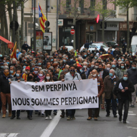 La manifestació que ha transcorregut pels carrers de Perpinyà aquest dissabte.