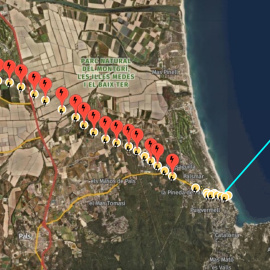 El tram de la línia d'evacuació del projecte de Repsol que passa pel parc natural del Montgrí, les Illes Medes i el Baix Ter.