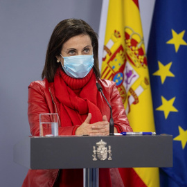 13/01/2021.- La ministra de Defensa, Margarita Robles durante la rueda de prensa tras la reunión del Comité Estatal de Coordinación y Dirección del Sistema Nacional de Protección Civil (CECOD) para analizar el paso de la borrasca 'Filomena', celebrad