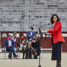 La presidenta de la Comunidad de Madrid, Isabel Díaz Ayuso interviene en un acto en la plaza de toros de Las Ventas, el pasado 8 de abril de 2021.