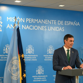 El presidente del Gobierno, Pedro Sánchez, durante su comparecencia ante la prensa en Nueva York la pasada semana.