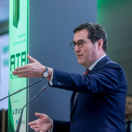 El presidente de la CEOE, Antonio Garamendi, durante una intervención en Madrid, a 16 de diciembre de 2022.