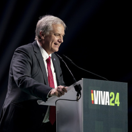 El líder del Partido Republicano de Chile, José Antonio Kast, interviene durante el acto ‘Viva 24’ de VOX, en el Palacio de Vistalegre