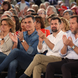 Pedro Sánchez, junto a Luis Tudanca, Teresa Ribera y Óscar Puente en un acto electoral en Valladolid el pasado mes de junio.