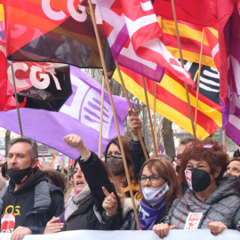 16/03/2022 - Manifestació dels sindicats de l'ensenyament d'aquest dimecres, durant la segona jornada de la vaga de docents.