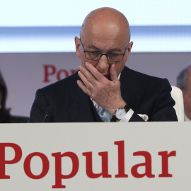 El vicepresidente del Banco Popular, Roberto Higuera, durante la reunión de la junta extraordinaria de accionistas, celebrada en Madrid. EFE/Mariscal