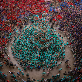 Imatge aèrea dels Castellers de Vilafranca al Concurs de Castells de Tarragona.