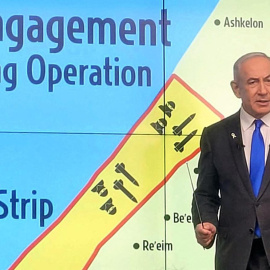 Benjamin Netanyahu durante una conferencia de prensa, en Israel.