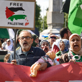 18/05/2024 - Una imatge de la manifestació en suport a Palestina a Barcelona d'aquest dissabte a la tarda.