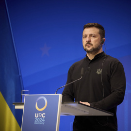 El presidente de Ucrania, Volodímir Zelenski, durante una conferencia de prensa en Berlín, a 11 de junio de 2024.